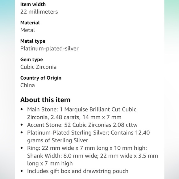 Platinum-Plated 925 Sterling Silver Marquise Cut Cubic Zirconia Bridal Ring Set - Picture 4 of 8